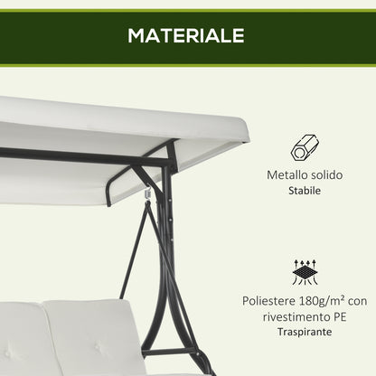 Outsunny Outusunny Swinging 3-Seater Garden Bed with Adjustable Canopy, in Steel and Polyester, 195x117x175 cm, Cream and Black