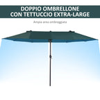 Double Garden Umbrella with Crank Opening, in Steel and Polyester, 455x265x238cm, Dark Green - Borge' Group Limited