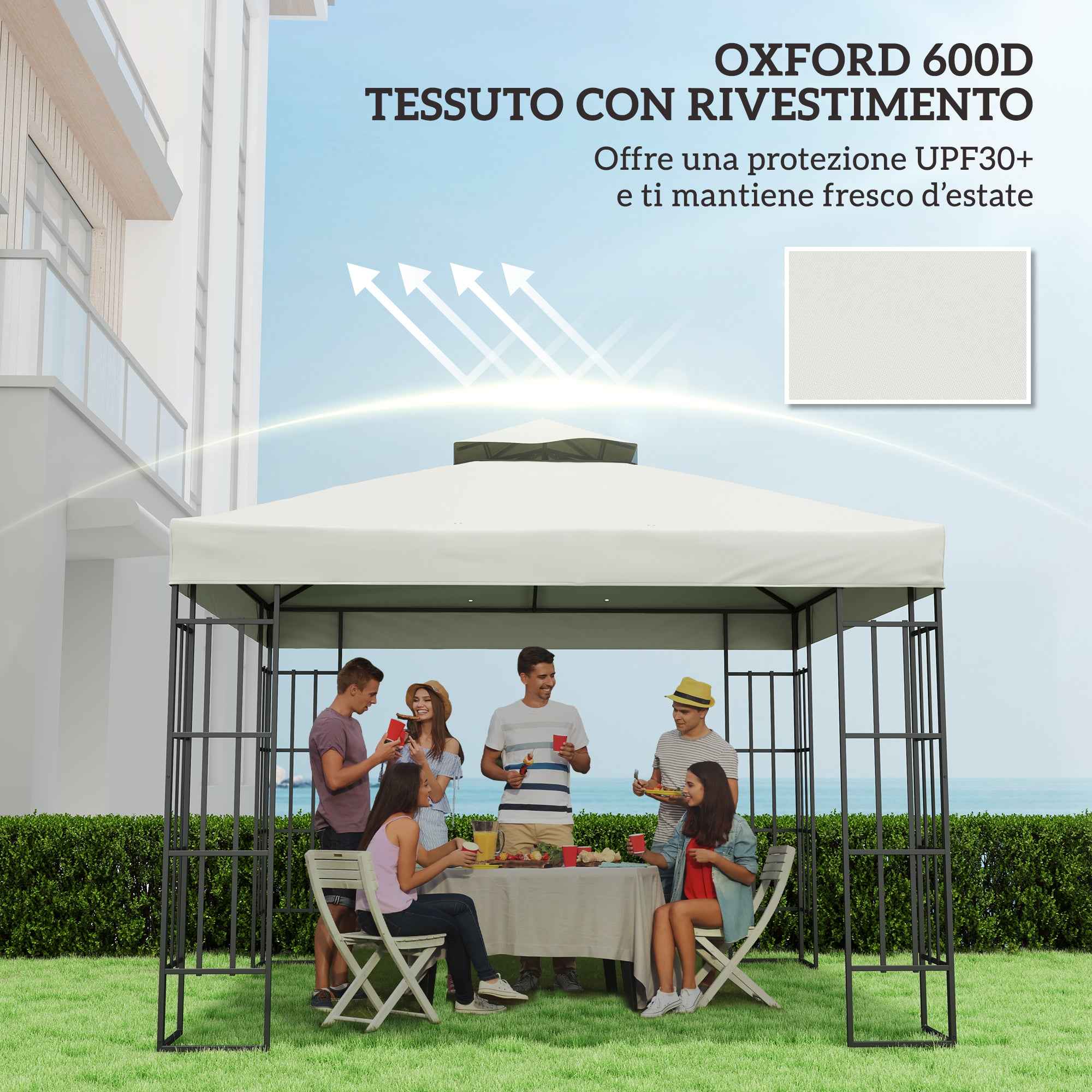 Outsunny 3x3m UPF30+ 2-Tier Garden Gazebo Cover in Light Grey Polyester
