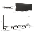 Indoor and Outdoor Metal Firewood Rack with Firewood Holder and Cover, 240x36x99cm, Black
