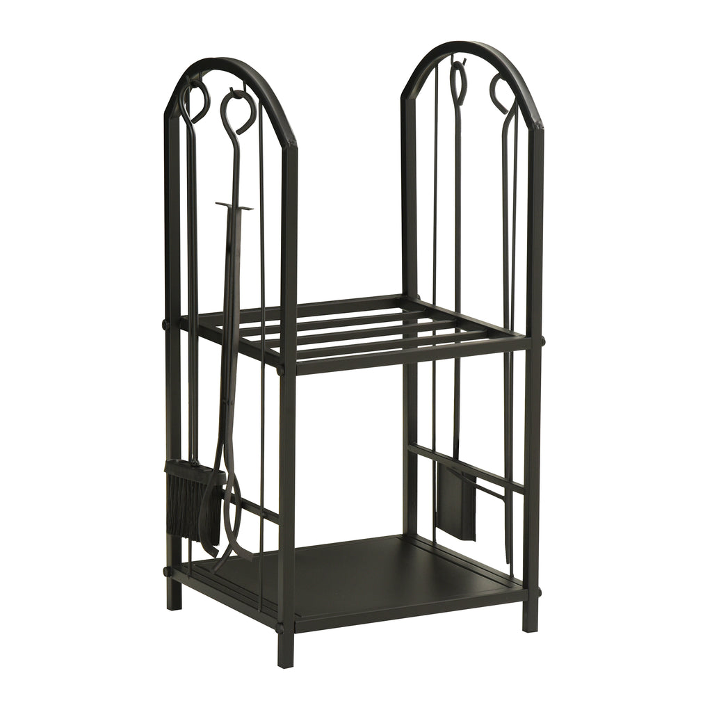 Metal Firewood Rack with Shovel, Broom, Poke Utensil and Tongs, 41.5x32. 5x74. 5 cm, Black