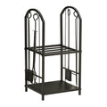 Metal Firewood Rack with Shovel, Broom, Poke Utensil and Tongs, 41.5x32. 5x74. 5 cm, Black