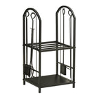 Metal Firewood Rack with Shovel, Broom, Poke Utensil and Tongs, 41.5x32. 5x74. 5 cm, Black