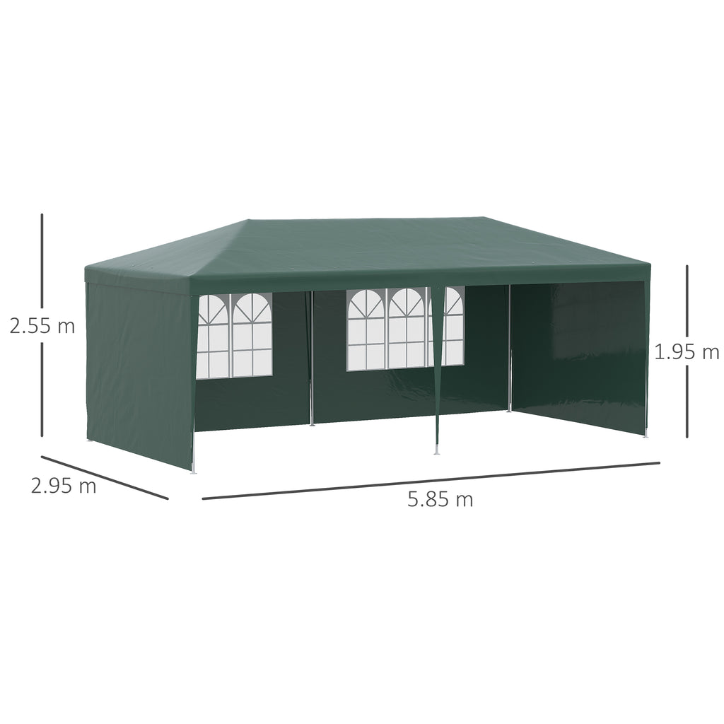 6x3m Garden Gazebo for Events with Removable Walls and Transparent Windows, Green