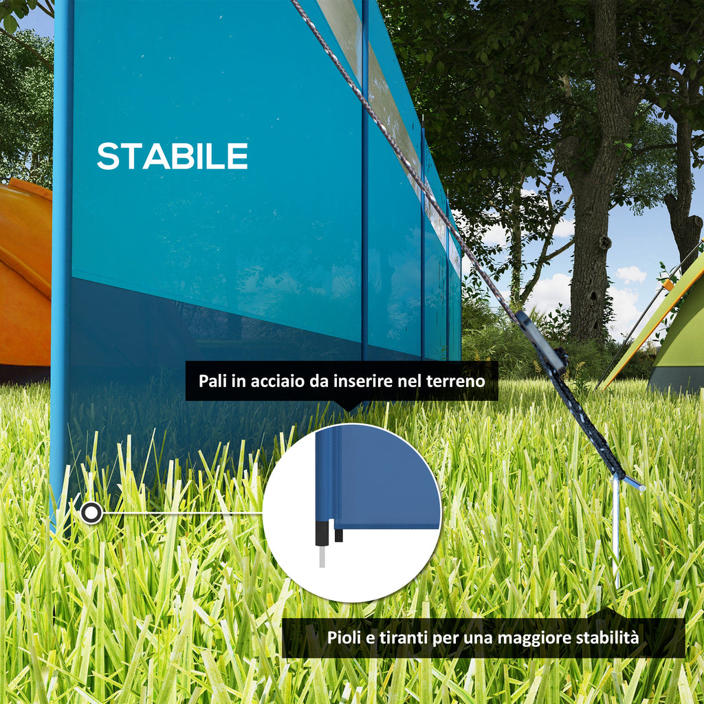 Folding Beach Screen Privacy Screen in Polyester with Steel Bars, 725x140 cm, Light Blue