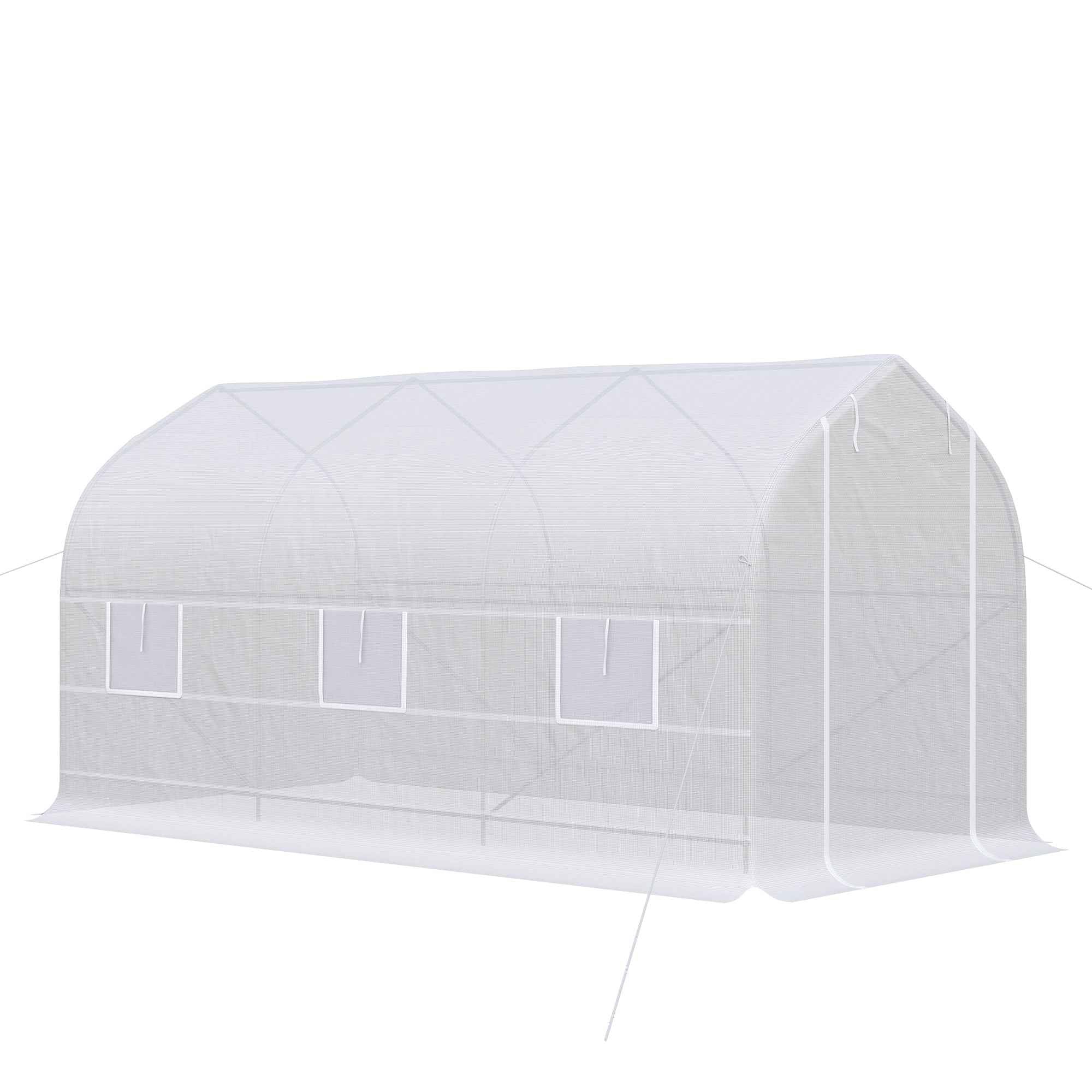 Outsunny UV-Proof Tunnel Greenhouse with 6 Mesh Windows and Roll-Up Entrance, Metal and PE, 4x2x2 m, White