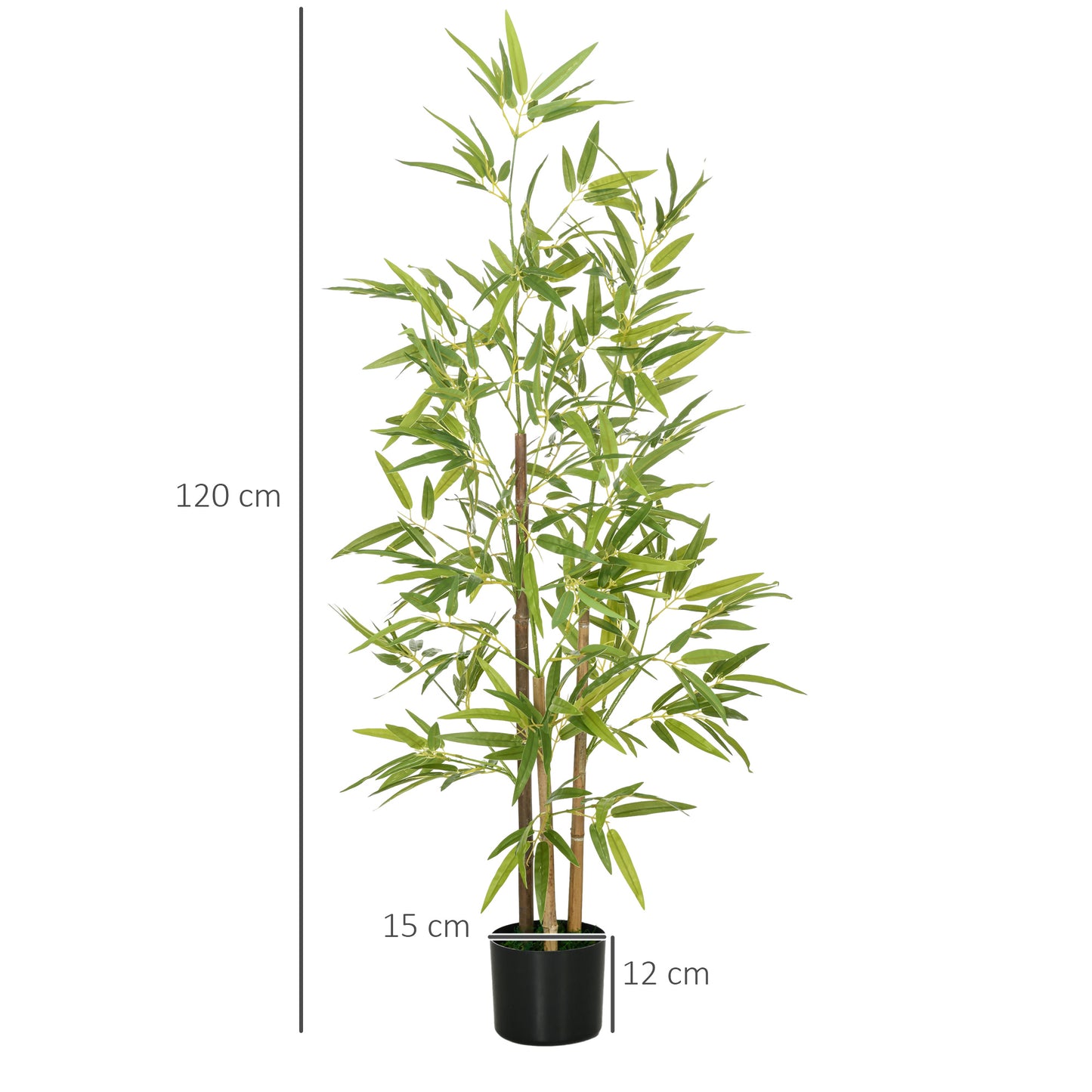 Set of 2 120cm Artificial Bamboo Plants with Ø15x12cm Pot, in PEVA, PP and Metal, Green and Black