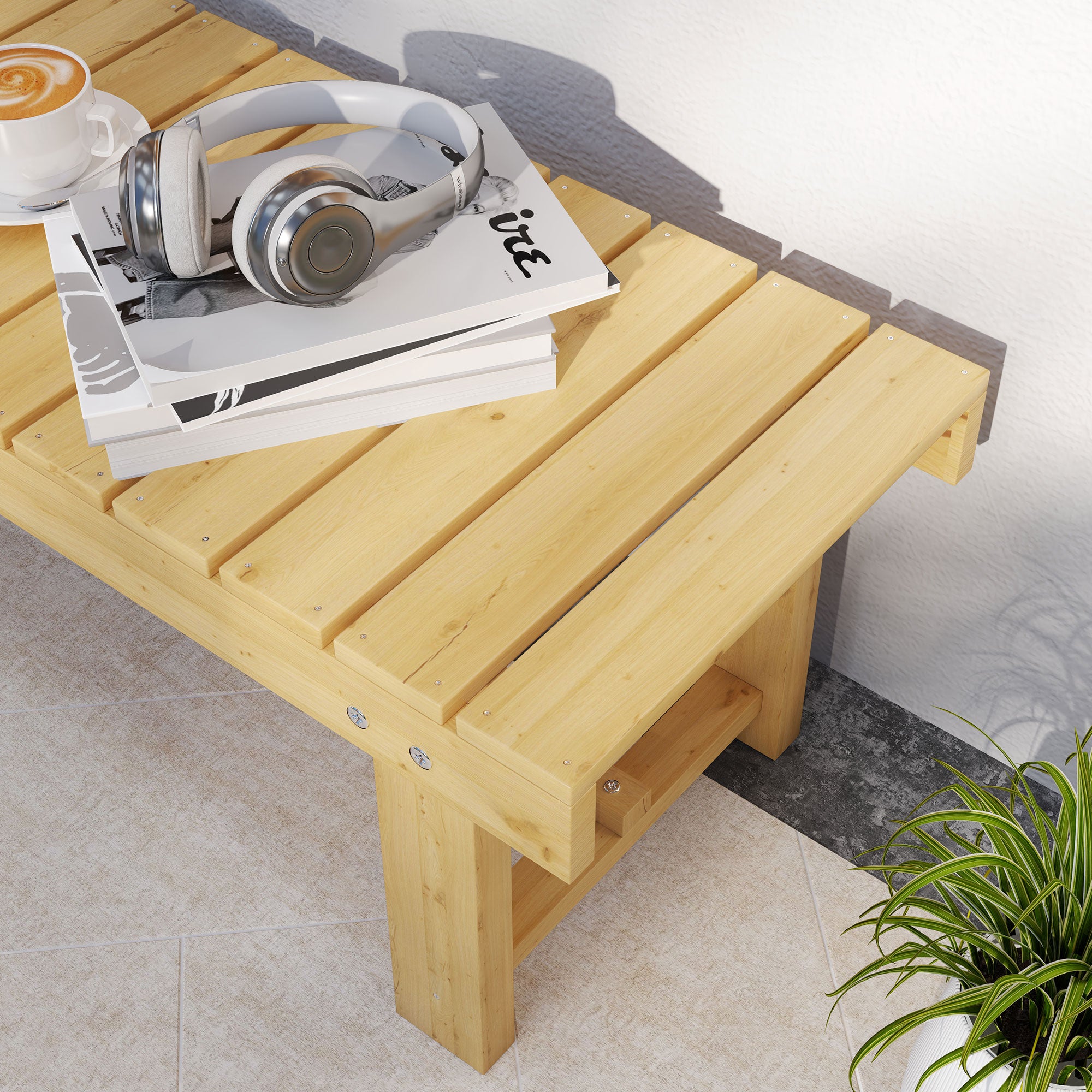Waterproof 2-Seater Outdoor Bench in Fir Wood, for Garden Terrace, Up to 250kg, 110x38x35cm