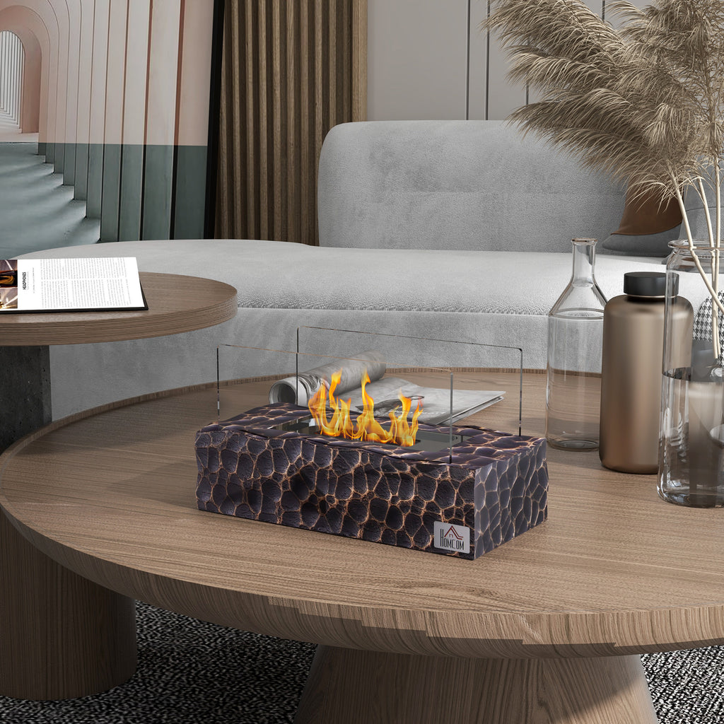 Tabletop Bioethanol Fireplace with 1.15L Burner and Glass Panel, 33x16x18cm, Black