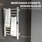 Smart 10-Bar Electric Towel Warmer with Timer and LCD Display, Stainless Steel, 45x11x80 cm, White