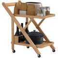 2-Tier Folding Kitchen Trolley with Bamboo Bottle Holder
