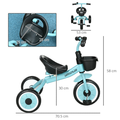 Children's Tricycle for 2-5 Years with Adjustable Seat and Bell, 70.5x50x58cm, Blue