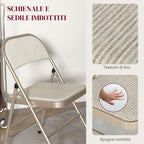 Set of 4 Folding Chairs with Upholstered Polyester Seat and Steel Frame, Beige
