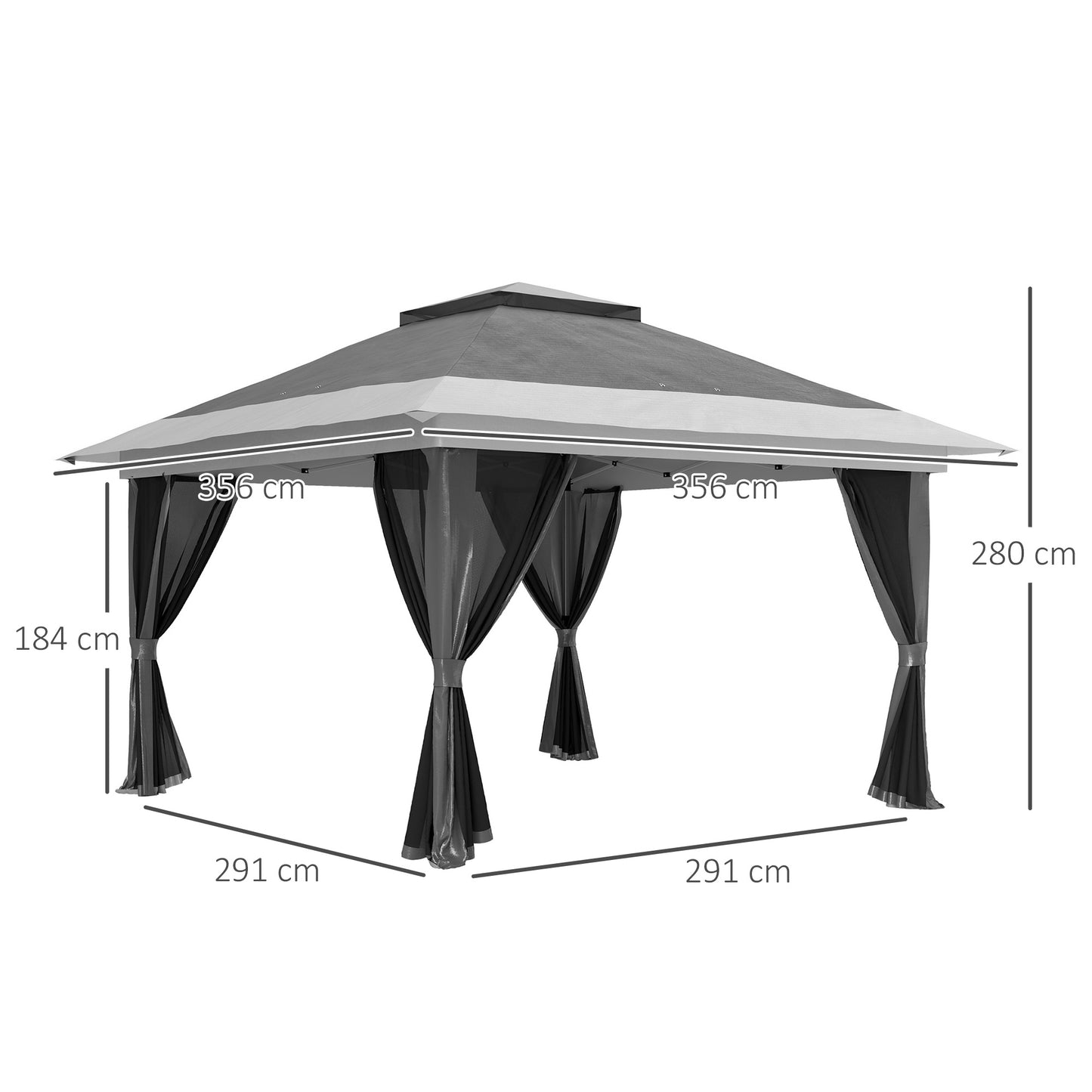 Pop Up Gazebo 3.6x3.6 m with Walls, Adjustable Height and UPF50+ Protection, Bag with Wheels, Grey