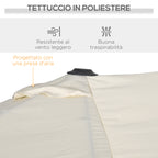 Double Tilting and Adjustable Umbrella with Cord, in Polyester and Metal, 150x295x170-214 cm, Cream