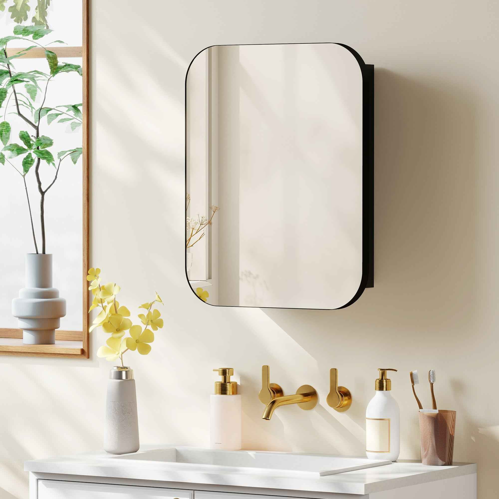 HOMCOM Mirrored Cabinet with 2 Adjustable Shelves, Wood and Glass, 40.2 x 10.2 x 50.9 cm, Black