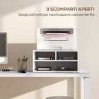 Office Printer Stand with 3 Open Shelves, 2 Levels, 47 x 40 x 22.5 cm, White