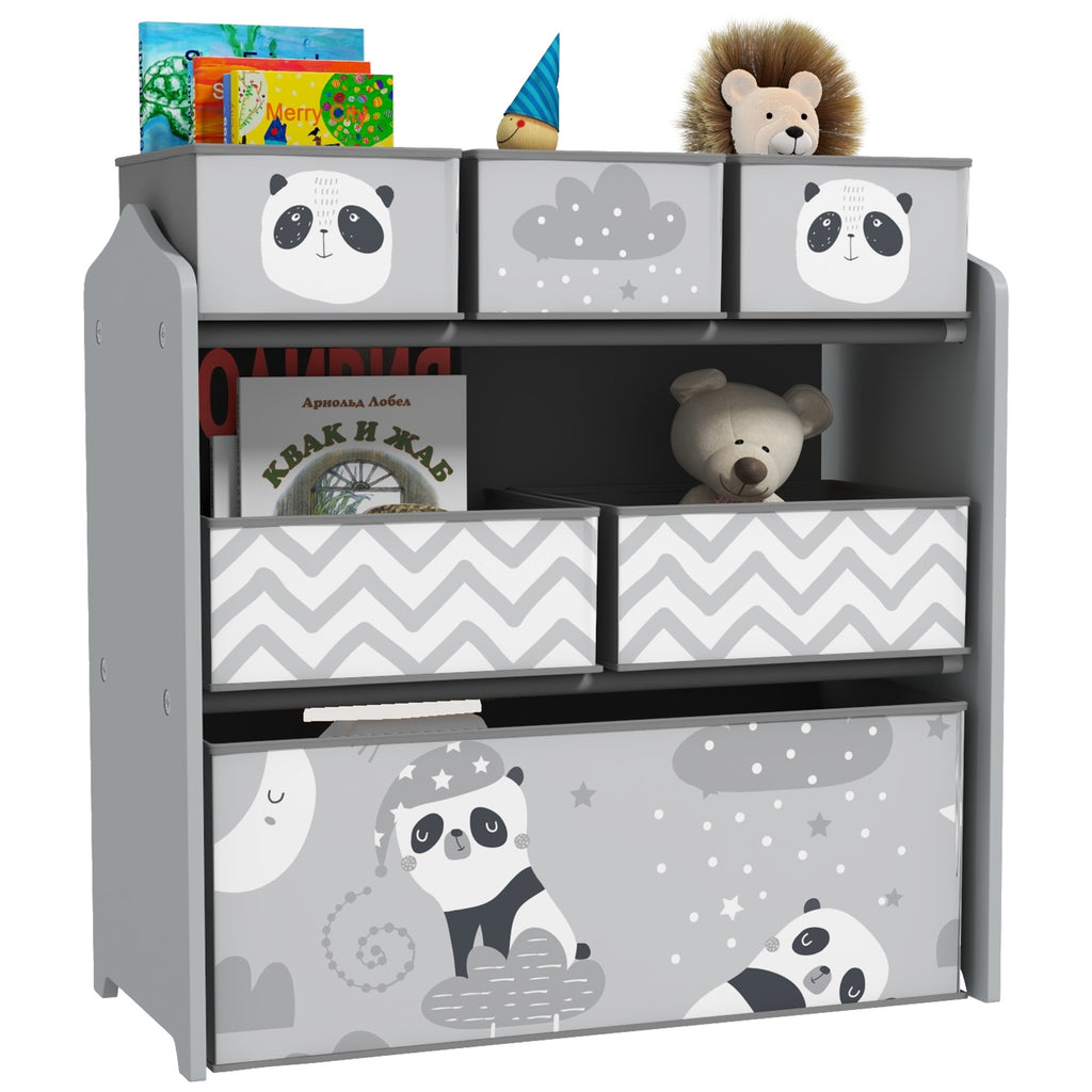 Children's Toy Storage Unit with 6 Removable Fabric Bins, 63x30x66cm, Grey