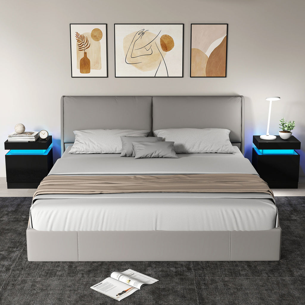 HOMCOM Set of 2 LED Nightstands with 16 Colors and 4 Modes and 2 Drawers, Wooden, 45x35x52 cm, Black