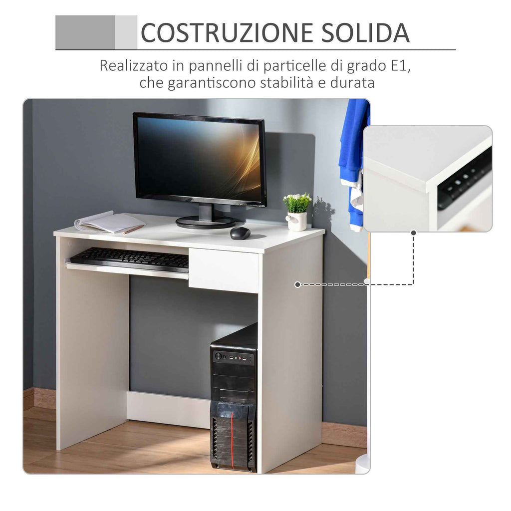 HOMCOM Office Desk, 80x45x75 cm Space-Saving Desk with Keyboard Tray, Document Drawer, White