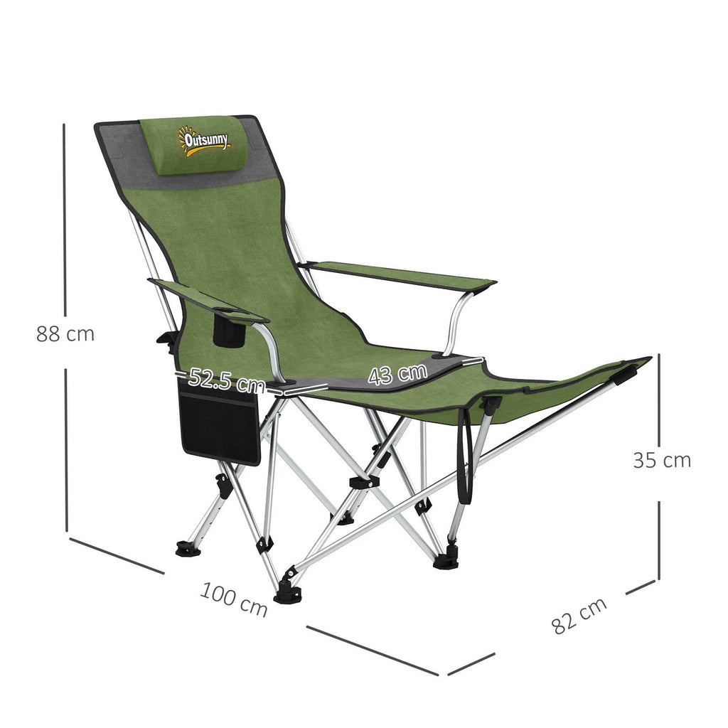 Outsunny Set of 2 Folding Camping Chairs with Footrest and Cup Holder, 82x50/100x88 cm, Green