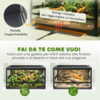 PawHut Raised and Foldable Reptile House with Tempered Glass and Plastic Lid and Walls, 60x45x32 cm, Black