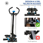 HOMCOM Stepper with LCD Monitor, Adjustable Handlebar and Elastic Bands, 55x53x118-128cm, Black and Blue - Borgè