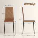 Set of 4 Modern High-Back Dining Chairs in Faux Leather and Steel, 41x50x97 cm, Brown