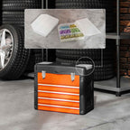HOMCOM 4-Drawer Tool Box with Top Compartment in Steel and Plastic, Orange and Black