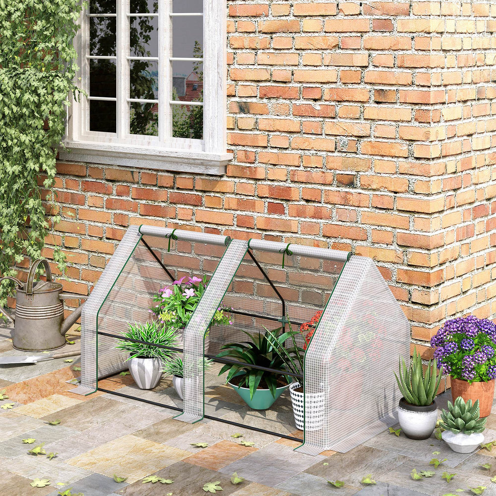 Garden Greenhouse with Reinforced PE Cover and Steel Frame, 180x90x90cm, White