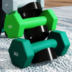 Set of 6 Dumbbell Weights (2x1 kg, 2x2 kg, 2x3 kg) of 12 kg with Stand/Kettlebell, in Metal and Multicolored Plastic