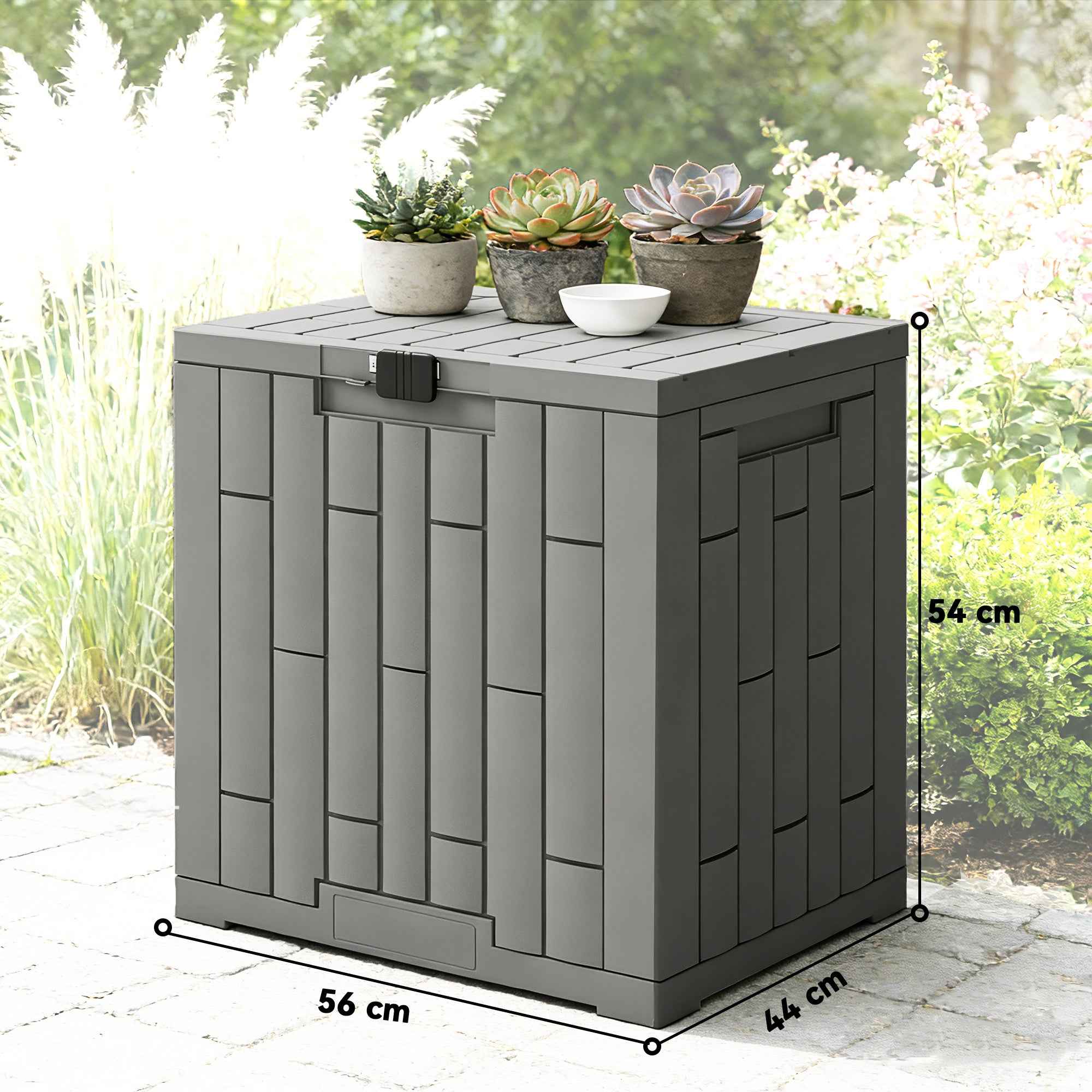 Outsunny 114L Waterproof and UV-Resistant Resin Garden Storage Box with Key Lock, 56x44x54 cm, Grey