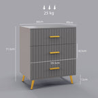 Modern 3 Drawer Chest of Drawers in Wood and Aluminum, 60x40x71.5 cm, Gold and Dark Grey