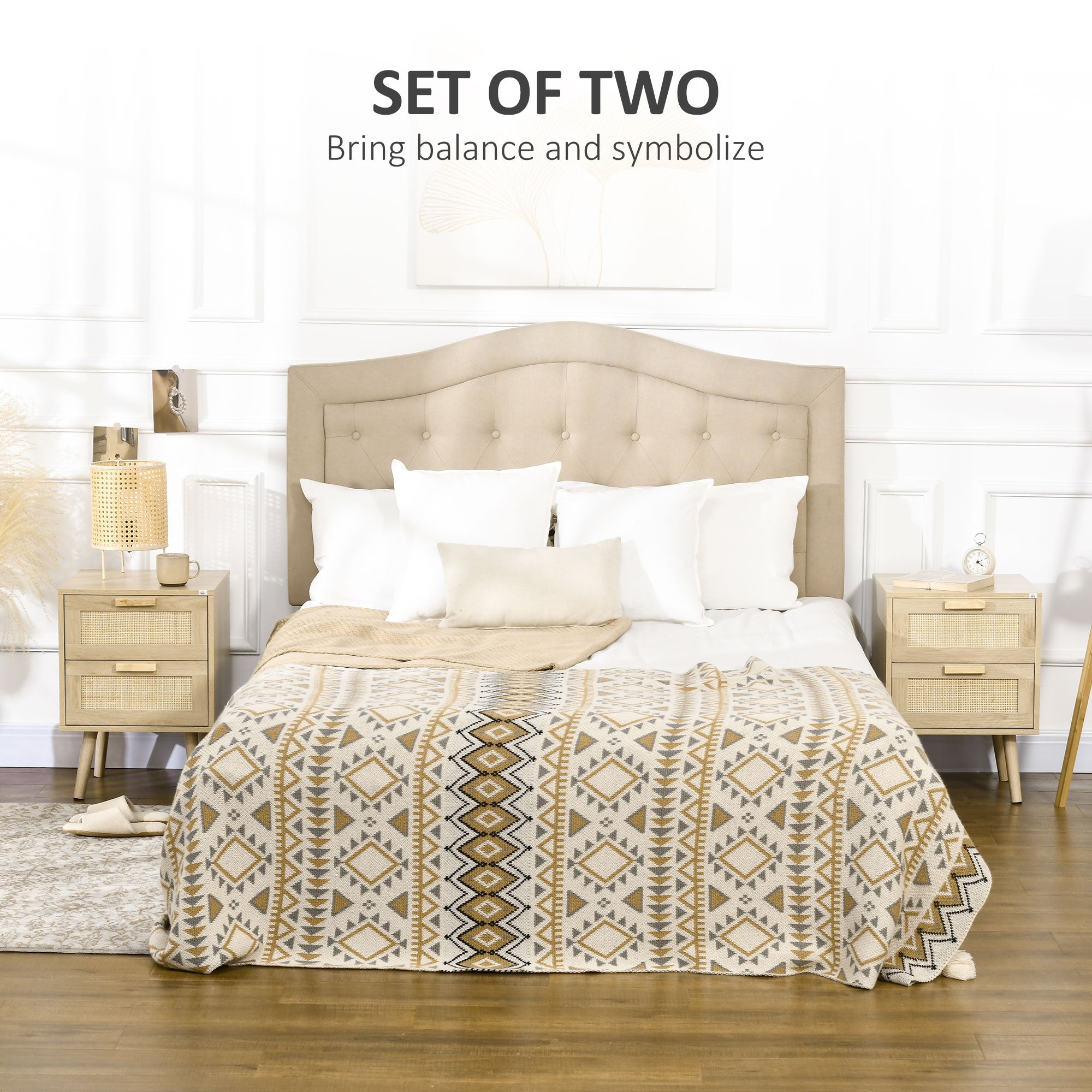 Homcom Set 2 Bedroom Bedroom Boho style with 2 drawers, 40x40x56cm, natural wood - Borgè