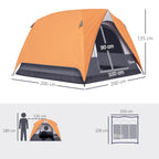 Waterproof 3-Person Camping Tent with Pocket, Lantern Hook and Bag, 2x2x1.35m, Orange