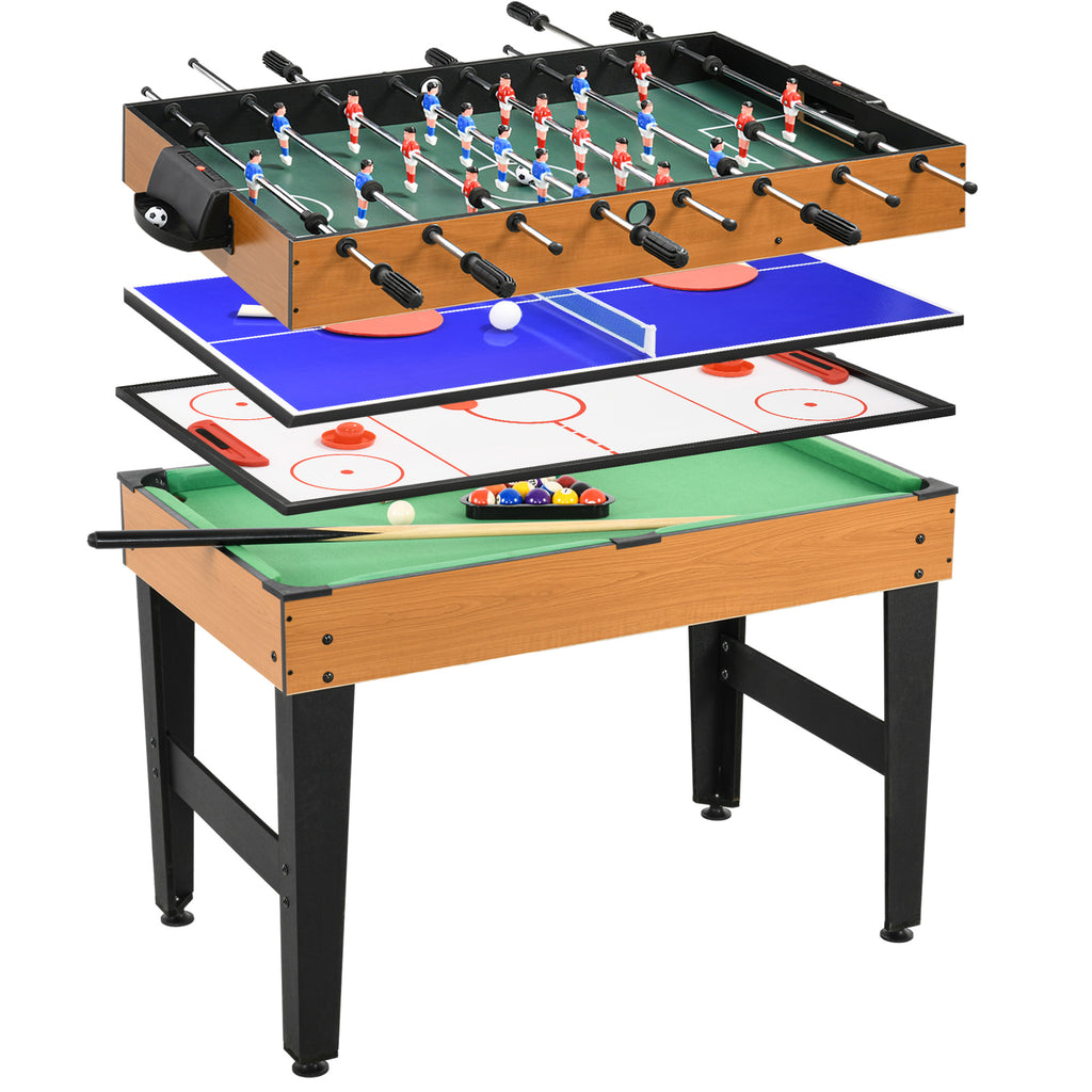 Multigame 4 in 1 Table with Table Football, Billiards, Ping Pong and Table Hockey, 107x61x84.5cm - Borgè