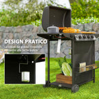 Gas Barbecue with 4+1 Independent Burners and Lid with Thermometer, 121x54x97 cm, Black