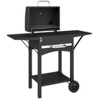 Outsunny Charcoal Barbecue with 2 Side Shelves, Thermometer, Lid and Wheels, 110x46.5x101 cm, Black