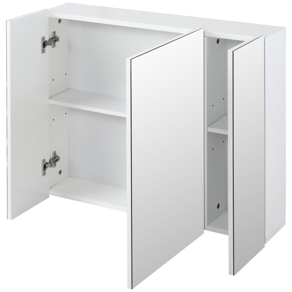 Bathroom Cabinet with 3 Mirrored Doors and Adjustable Shelves, 70x15x60cm, White - Borgè