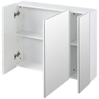 Bathroom Cabinet with 3 Mirrored Doors and Adjustable Shelves, 70x15x60cm, White - Borgè