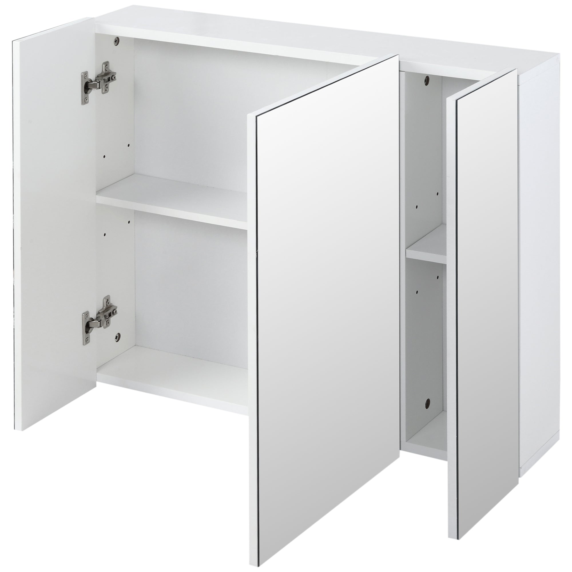 Bathroom Cabinet with 3 Mirrored Doors and Adjustable Shelves, 70x15x60cm, White - Borgè