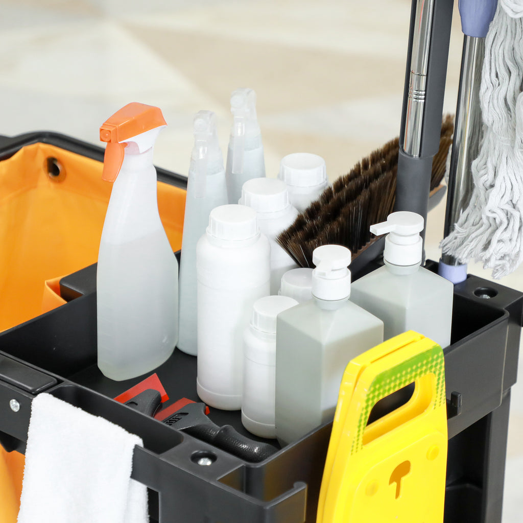 3-Tier Cleaning Trolley with Hooks and 100L Bag, 121x50.5x96.5 cm, Black Yellow and Grey