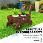 Outsunny Wooden Cart Planter with 4 Wheels, Handle and Drainage Holes, 68x38x52 cm, Wood