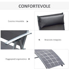 Outsunny Folding Garden Lounger with Cushion, 7-Reclining Backrest, 137x63.5x100.5cm, Grey
