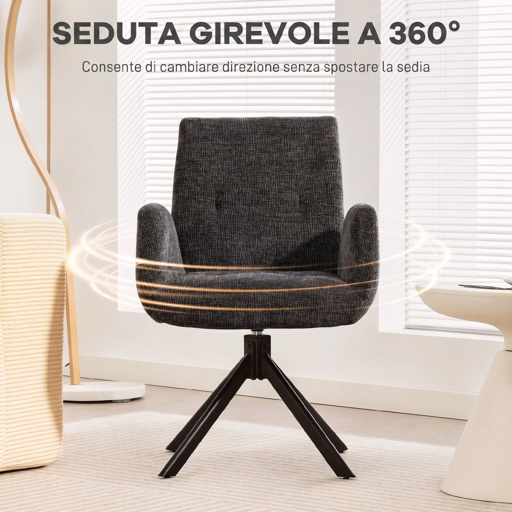 HOMCOM Swivel Bedroom Chair in Linen-Effect Fabric or Angled Steel Legs, Black