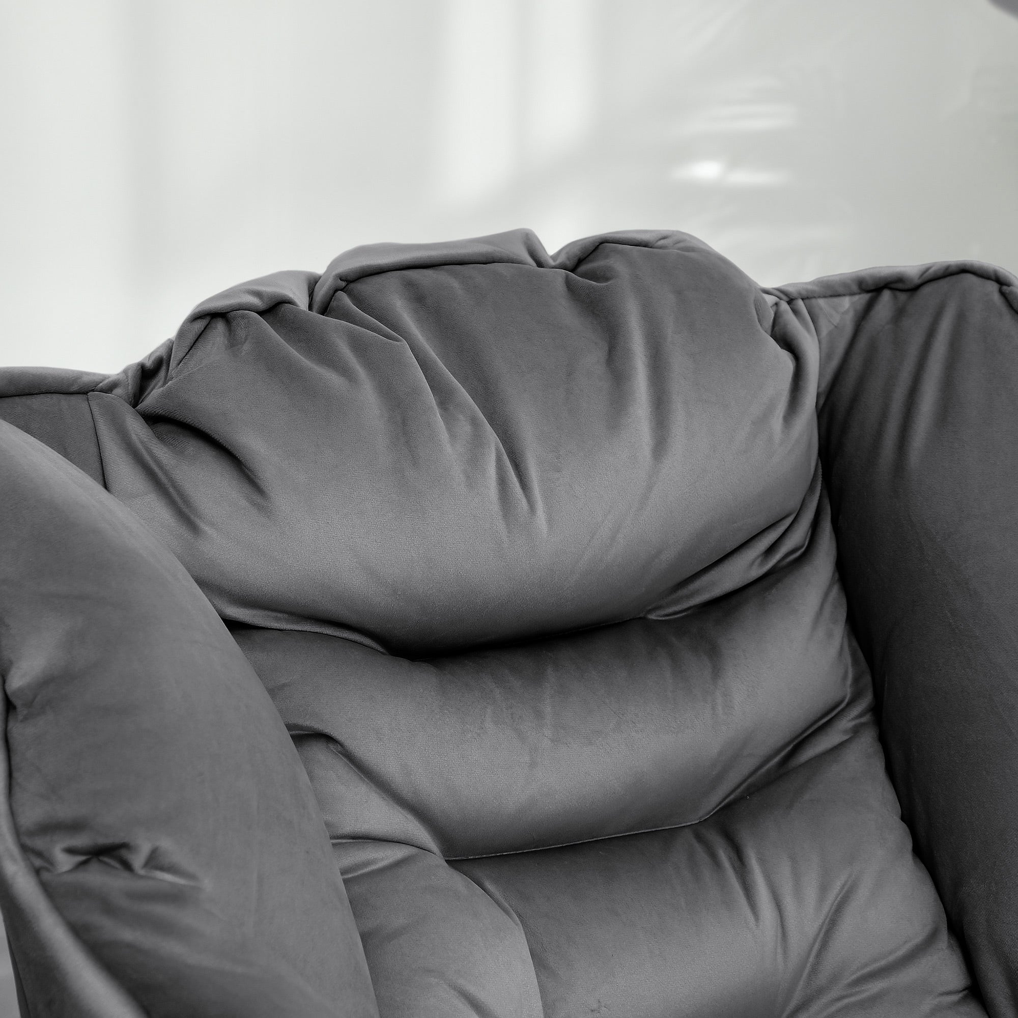 Modern Armchair with Footrest and 2 Side Pockets, in Velvet Effect Fabric and Steel, 80x78x100 cm, Gray