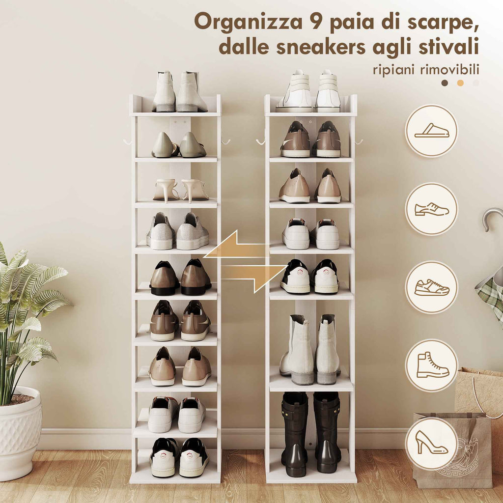 HOMCOM 9-Tier Shoe Rack, Entryway Shoe Organizer, White