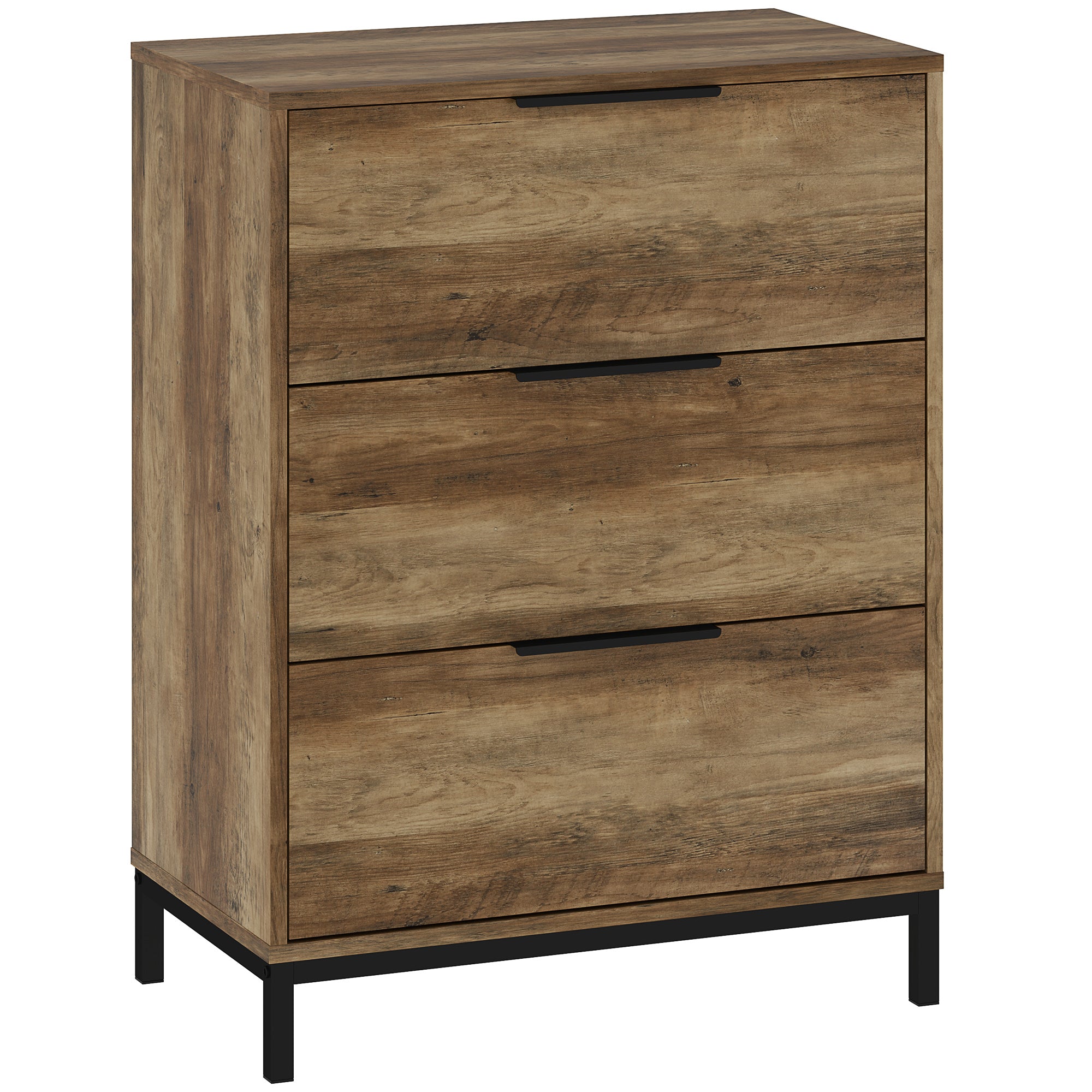 3-Drawer Chest of Drawers Anti-Tip with Black Handles, in Wood and Metal, 62x35x82 cm, Dark Brown