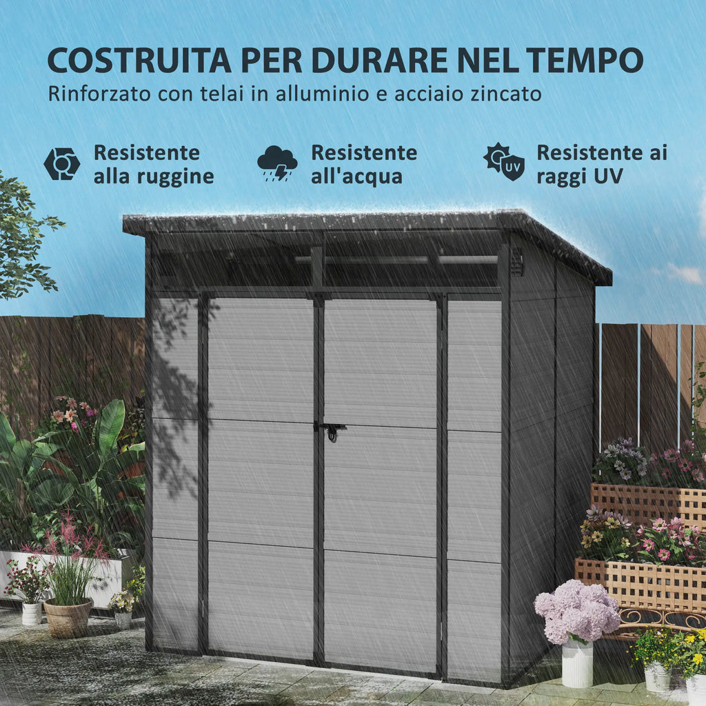 Plastic Garden Shed Tool Storage with Windows, Vents and Lock, 1.9x1.9m, Light Grey
