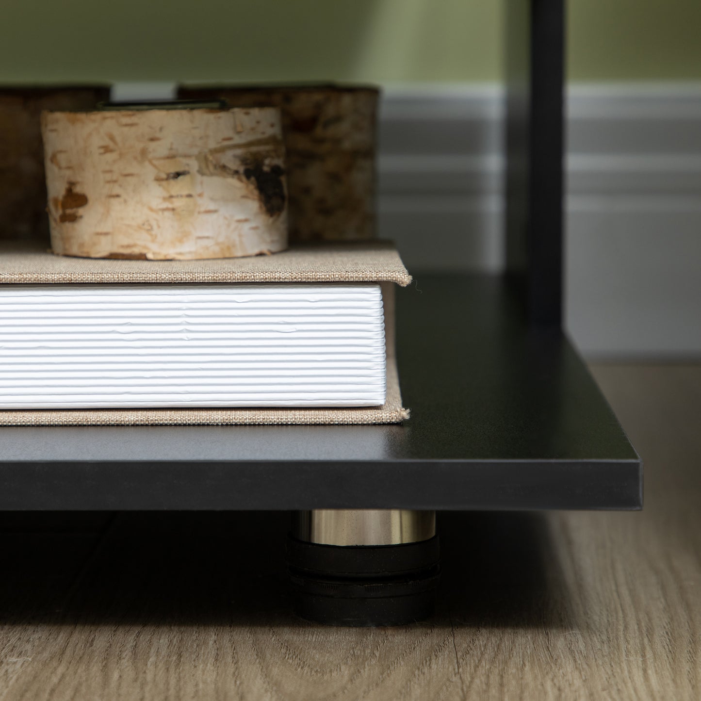 Asymmetrical Wooden Coffee Table with Adjustable Shelves and Feet, 60x60x45cm, Black